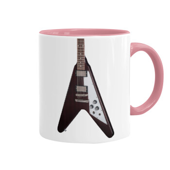 Guitar flying V, Mug colored pink, ceramic, 330ml