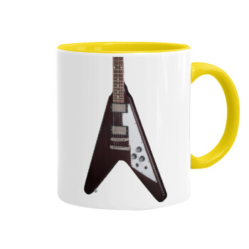 Guitar flying V, Mug colored yellow, ceramic, 330ml