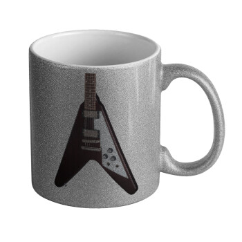 Guitar flying V, Κούπα Ασημένια Glitter που γυαλίζει, κεραμική, 330ml
