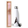 Easter Set, metallic stainless steel water bottle (750ml) & scented flat Easter candle (30cm) (PINK)