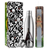 Easter Set, metallic stainless thermos flask (500ml) & scented flat Easter candle (30cm) (GRAY)
