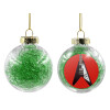 Transparent Christmas tree ball ornament with green filling 8cm