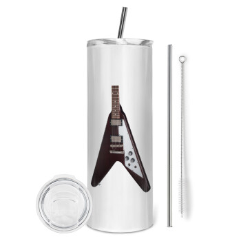 Guitar flying V, Eco friendly stainless steel tumbler 600ml, with metal straw & cleaning brush