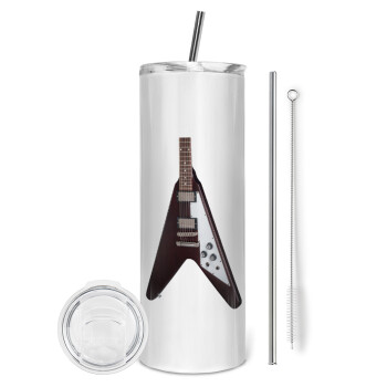 Guitar flying V, Tumbler stainless steel 600ml, with metal straw & cleaning brush