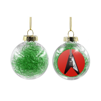 Guitar flying V, Χριστουγεννιάτικη μπάλα δένδρου διάφανη με πράσινο γέμισμα 8cm