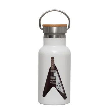 Guitar flying V, Metallic thermos (Stainless steel) White with wooden lid (bamboo), double-walled, 350ml