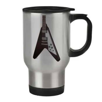 Guitar flying V, Stainless steel travel mug with lid, double wall 450ml