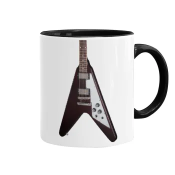 Guitar flying V, Κούπα χρωματιστή μαύρη, κεραμική, 330ml