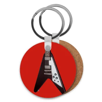 Guitar flying V, Μπρελόκ Ξύλινο στρογγυλό MDF Φ5cm