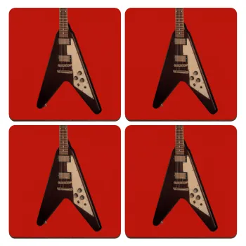 Guitar flying V, ΣΕΤ x4 Σουβέρ ξύλινα τετράγωνα plywood (9cm)