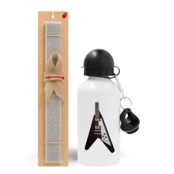 Guitar flying V, Easter Set, metallic aluminum water bottle (500ml) & aromatic flat Easter candle (30cm) (GRAY)