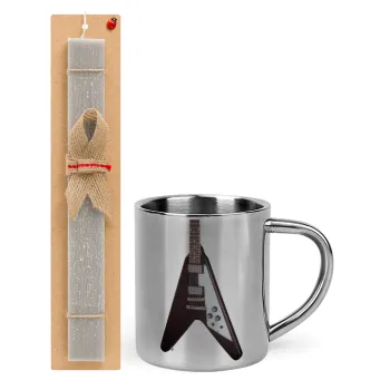 Guitar flying V, Easter Set, metallic thermal cup (300ml) & Easter aromatic flat candle (30cm) (GRAY)