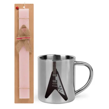 Guitar flying V, Easter Set, metallic thermal cup (300ml) & aromatic flat Easter candle (30cm) (PINK)