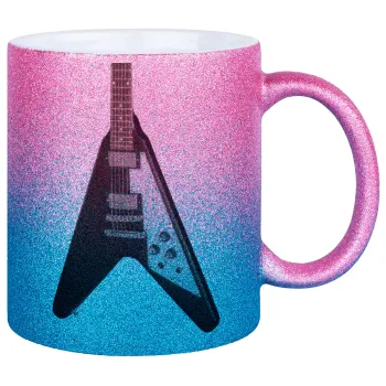 Guitar flying V, Κούπα Χρυσή/Μπλε Glitter, κεραμική, 330ml