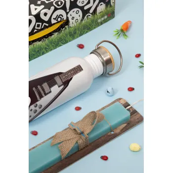 Guitar flying V, Πασχαλινή Λαμπάδα με παγούρι μεταλλικό (620ml, stainless steel) & κερί αρωματικό πλακέ (30cm) (ΤΙΡΚΟΥΑΖ)