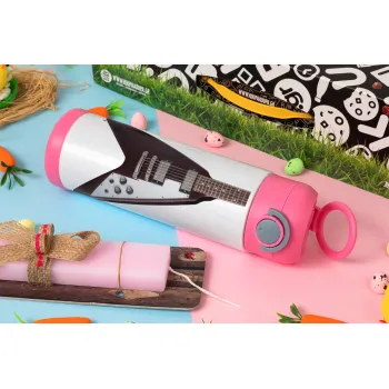 Guitar flying V, Easter candle, Childrens hot water bottle, stainless steel, with safety straw, PINK (500ml)