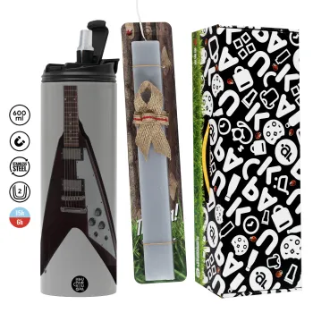 Guitar flying V, Easter candle with Grey Tumbler Thermo 600ml & aromatic flat candle (30cm) (GREY)