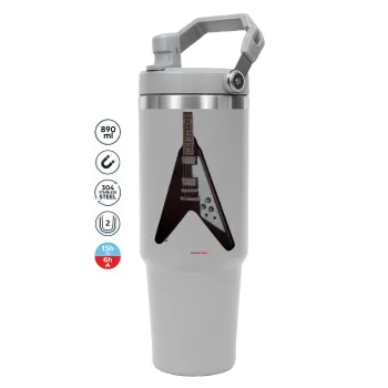 Guitar flying V, GREY color, 890ml (30oz) stainless Steel Tumbler with Handle