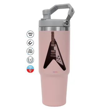 Guitar flying V, Pink color, 890ml (30oz) stainless Steel Tumbler with Handle