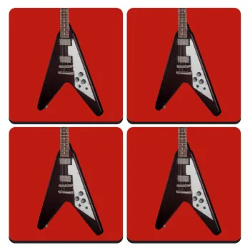 Guitar flying V, ΣΕΤ 4 Σουβέρ ξύλινα τετράγωνα (9cm)
