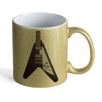 Guitar flying V, Κούπα Χρυσή Glitter που γυαλίζει, κεραμική, 330ml