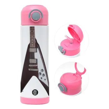 Guitar flying V, Children's hot water bottle, stainless steel, with safety straw, PINK (500ml)