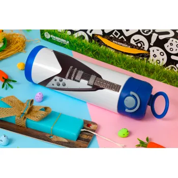 Guitar flying V, Easter candle, Childrens hot water bottle, stainless steel, with safety straw, BLUE (500ml)