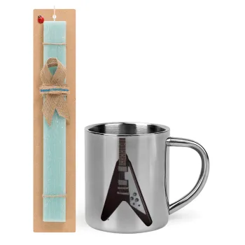 Guitar flying V, Easter Set, metallic thermal cup (300ml) & aromatic flat Easter candle (30cm) (TURQUOISE)