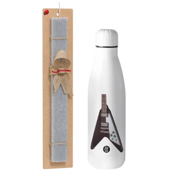 Guitar flying V, Easter Set, metallic stainless thermos bottle (500ml) & scented flat Easter candle (30cm) (GRAY)