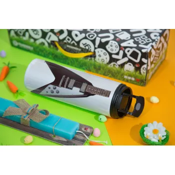 Guitar flying V, Easter candle,Travel Tumbler 2 Lids, with metal straw & cleaning brush & aromatic flat candle (30cm) (BLUE)