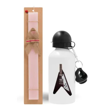 Guitar flying V, Easter Set, metallic aluminum bottle (500ml) & aromatic flat Easter candle (30cm) (PINK)
