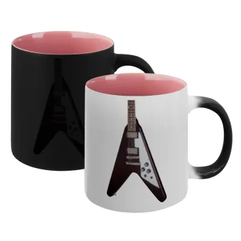 Guitar flying V, Κούπα Μαγική εσωτερικό ΡΟΖ, κεραμική 330ml που αλλάζει χρώμα με το ζεστό ρόφημα
