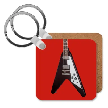 Guitar flying V, Μπρελόκ Ξύλινο τετράγωνο MDF