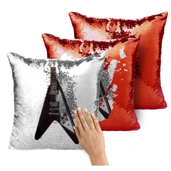 Guitar flying V, Μαξιλάρι καναπέ Μαγικό Κόκκινο με πούλιες 40x40cm περιέχεται το γέμισμα