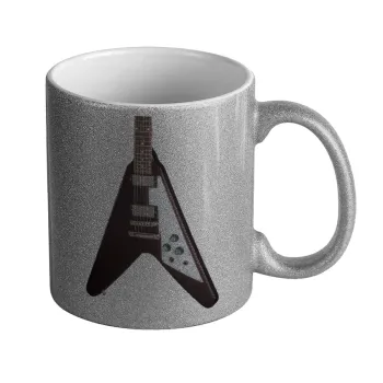 Guitar flying V, Κούπα Ασημένια Glitter που γυαλίζει, κεραμική, 330ml