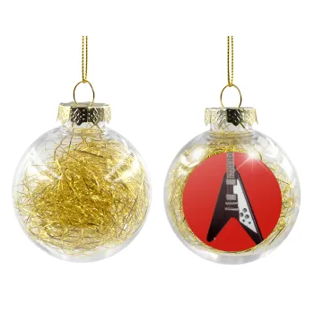 Guitar flying V, Transparent Christmas tree ball ornament with gold filling 8cm