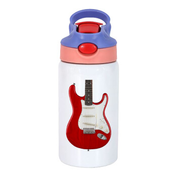 Guitar stratocaster, Παιδικό παγούρι θερμό, ανοξείδωτο, με καλαμάκι ασφαλείας, ροζ/μωβ (350ml)