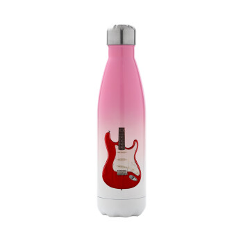 Guitar stratocaster, Μεταλλικό παγούρι θερμός Ροζ/Λευκό (Stainless steel), διπλού τοιχώματος, 500ml
