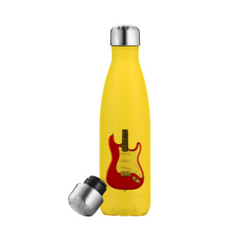 Guitar stratocaster, Μεταλλικό παγούρι θερμός Κίτρινος (Stainless steel), διπλού τοιχώματος, 500ml