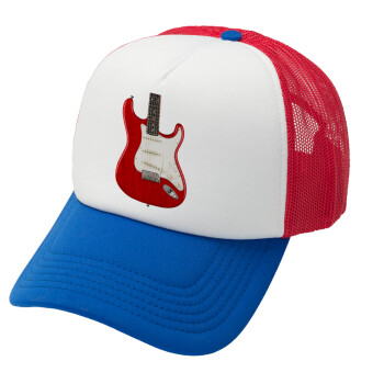 Guitar stratocaster, Καπέλο Ενηλίκων Soft Trucker με Δίχτυ Red/Blue/White (POLYESTER, ΕΝΗΛΙΚΩΝ, UNISEX, ONE SIZE)