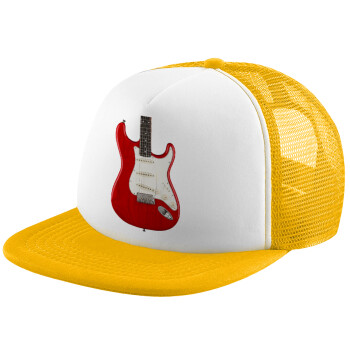Guitar stratocaster, Καπέλο Ενηλίκων Soft Trucker με Δίχτυ Κίτρινο/White (POLYESTER, ΕΝΗΛΙΚΩΝ, UNISEX, ONE SIZE)