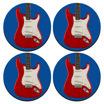 Guitar stratocaster, SET of 4 round wooden coasters (9cm)