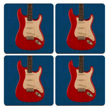 Guitar stratocaster, ΣΕΤ x4 Σουβέρ ξύλινα τετράγωνα plywood (9cm)
