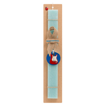 Guitar stratocaster, Easter Set, wooden keychain & aromatic flat Easter candle (30cm) (TURQUOISE)