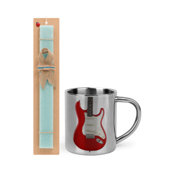 Guitar stratocaster, Easter Set, metallic thermal cup (300ml) & aromatic flat Easter candle (30cm) (TURQUOISE)