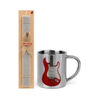 Guitar stratocaster, Easter Set, metallic thermal cup (300ml) & Easter aromatic flat candle (30cm) (GRAY)