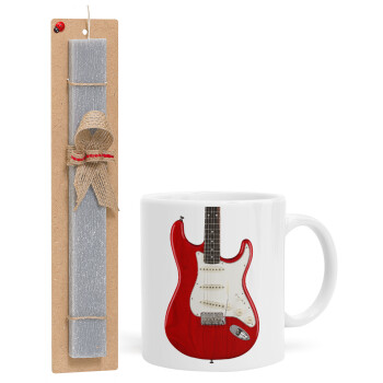 Guitar stratocaster, Πασχαλινό Σετ, Κούπα κεραμική (330ml) & πασχαλινή λαμπάδα αρωματική πλακέ (30cm) (ΓΚΡΙ)