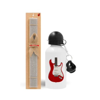 Guitar stratocaster, Πασχαλινό Σετ, παγούρι μεταλλικό  αλουμινίου (500ml) & πασχαλινή λαμπάδα αρωματική πλακέ (30cm) (ΓΚΡΙ)