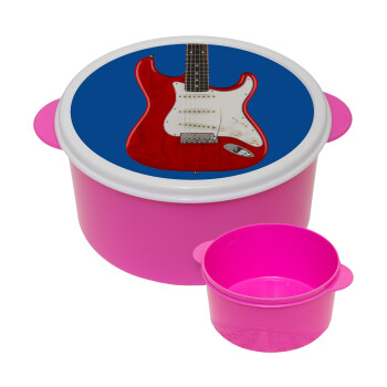Guitar stratocaster, ΡΟΖ παιδικό δοχείο φαγητού (lunchbox) πλαστικό (BPA-FREE) Lunch Βox M16 x Π16 x Υ8cm