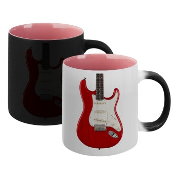 Guitar stratocaster, Κούπα Μαγική εσωτερικό ΡΟΖ, κεραμική 330ml που αλλάζει χρώμα με το ζεστό ρόφημα